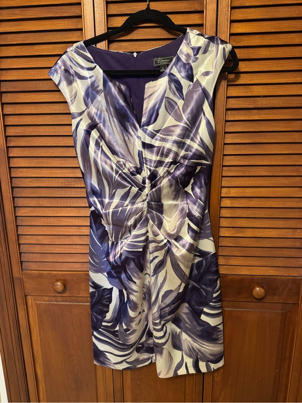 dressbarn Purple and Ivory Floral Twist-Front Midi Dress